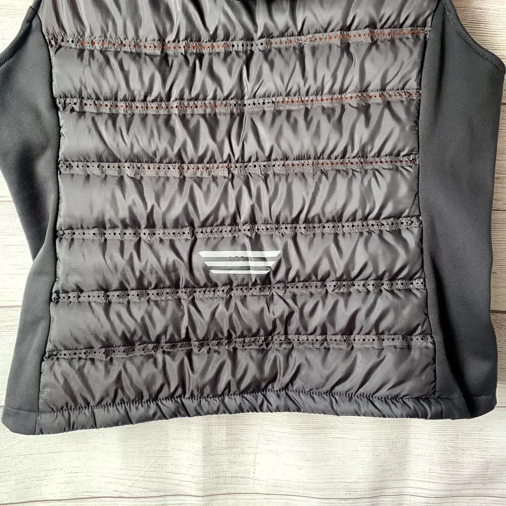 BKE Sport Black Quilted Puff Vest Zip Up Hood Orange Interior Size XL